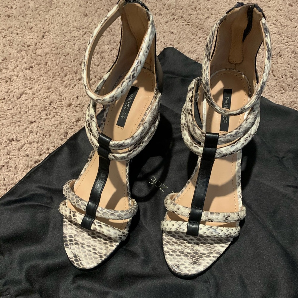 Rachel Zoe  “mottled snake” Nancy wedge sandal.